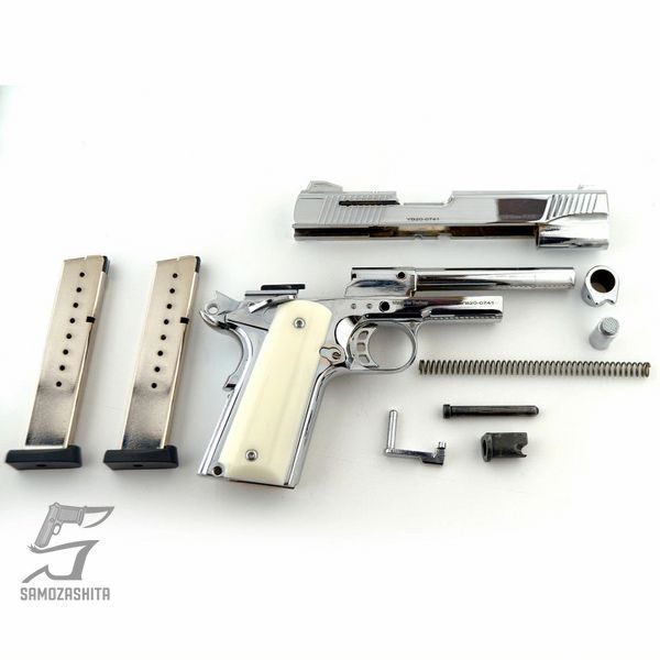 Стартовий пістолет KUZEY 911 Shiny Chrome Plating/White Grips з додатковим магазином HOL-06 фото
